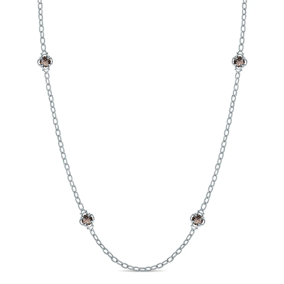 Gabriel & Co Sterling Silver Station Smokey Quartz Station Necklace