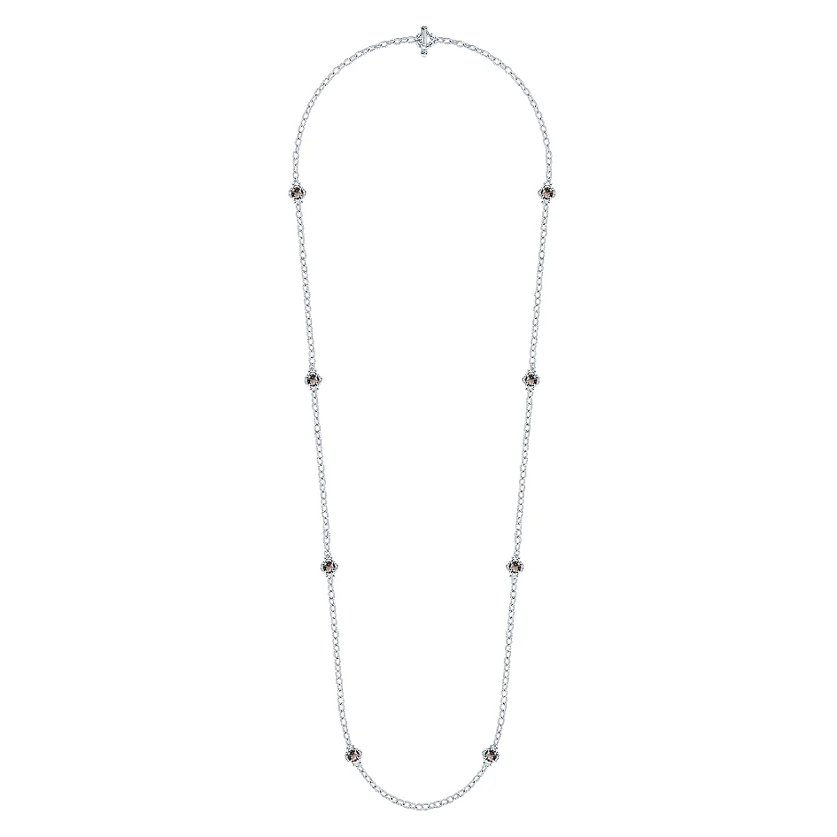 Gabriel & Co Sterling Silver Station Smokey Quartz Station Necklace - Image 2