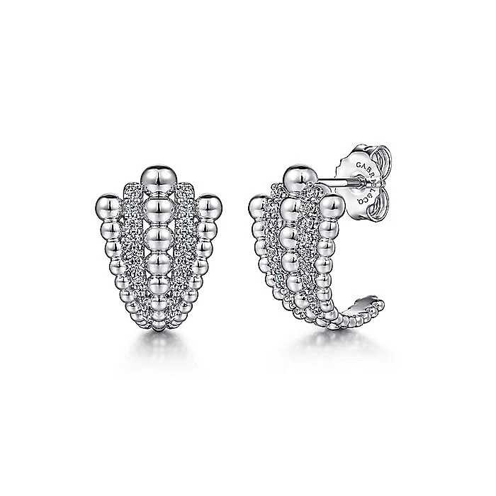 Gabriel & Co Sterling Silver White Sapphire And Beaded J Stud Earrings