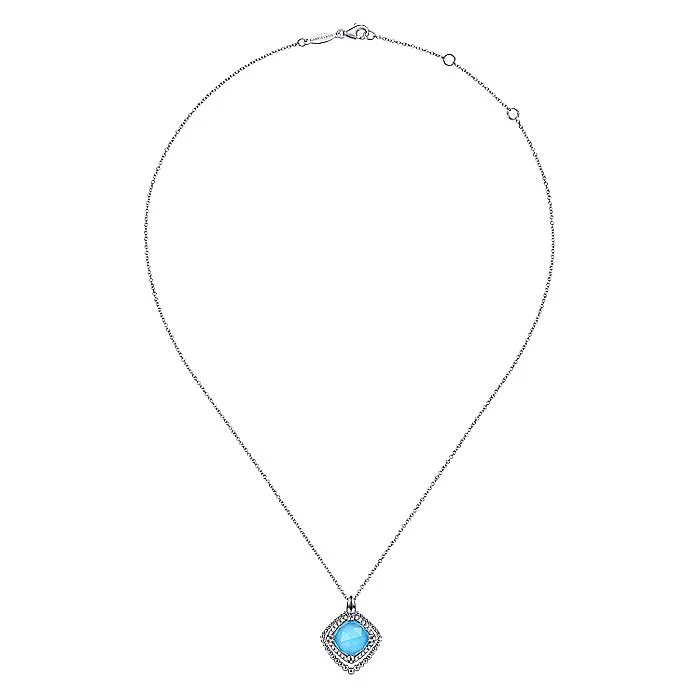 Gabriel & Co Sterling Silver White Sapphire and Rock crystal and Turquoise Pendant Necklace - Image 2
