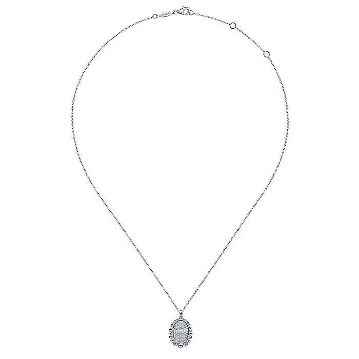 Gabriel & Co Sterling Silver White Sapphire Pavé Center and Bujukan Bead Frame Pendant Necklace - Image 2