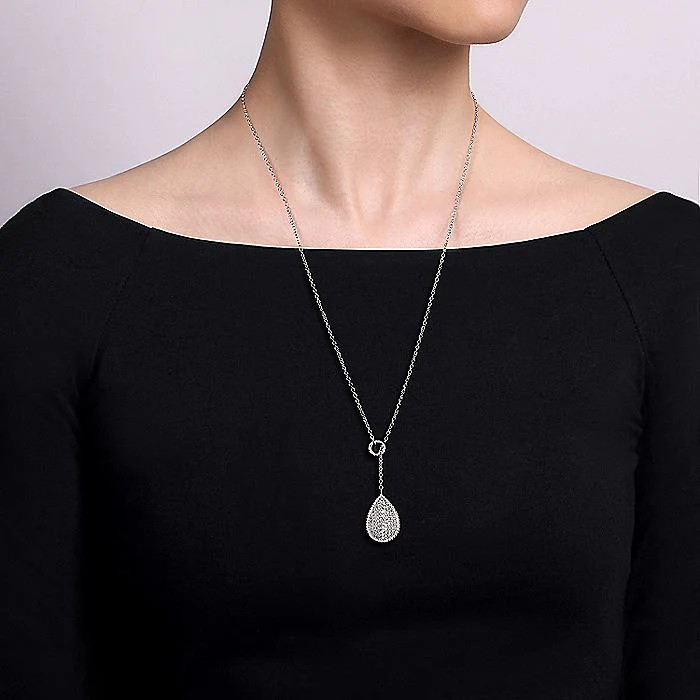 Gabriel & Co Sterling Silver White Sapphire Pave' Teardrop Necklace - Image 3