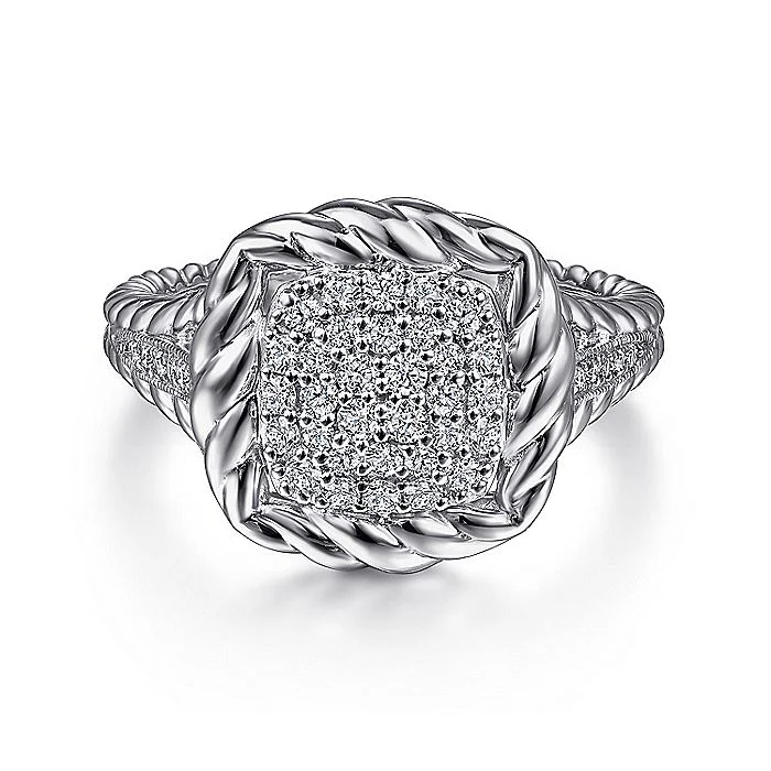Gabriel & Co Sterling Silver White Sapphire Pavé Twisted Rope Framed Ring