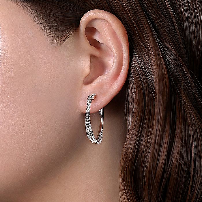 Gabriel & Co Sterling Silver White Sapphire Twisted Bujukan Hoop Earrings - Image 2