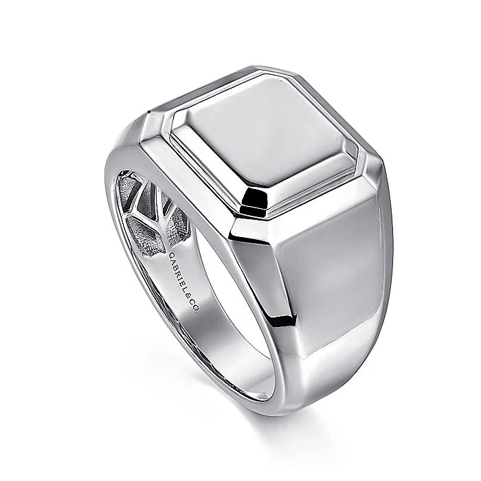 Gabriel & Co. Sterling Silver Wide Faceted Signet Ring - Image 3