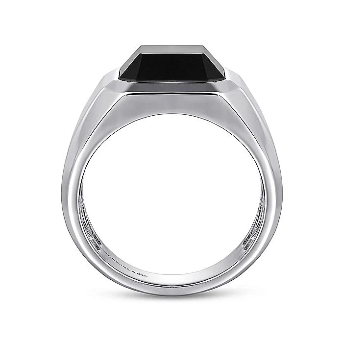 Gabriel & Co. Sterling Silver Wide Signet Ring with a Faceted Black Onyx - Image 2