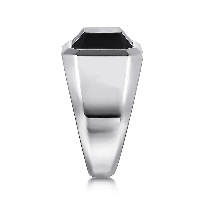 Gabriel & Co. Sterling Silver Wide Signet Ring with a Faceted Black Onyx - Image 3