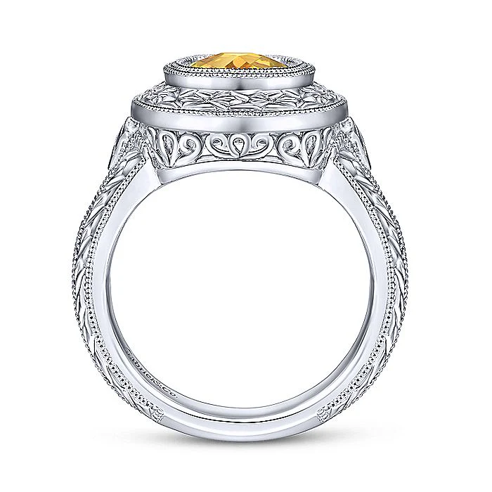 Gabriel & Co Vintage Inspired Sterling Silver Oval Citrine Ring - Image 2