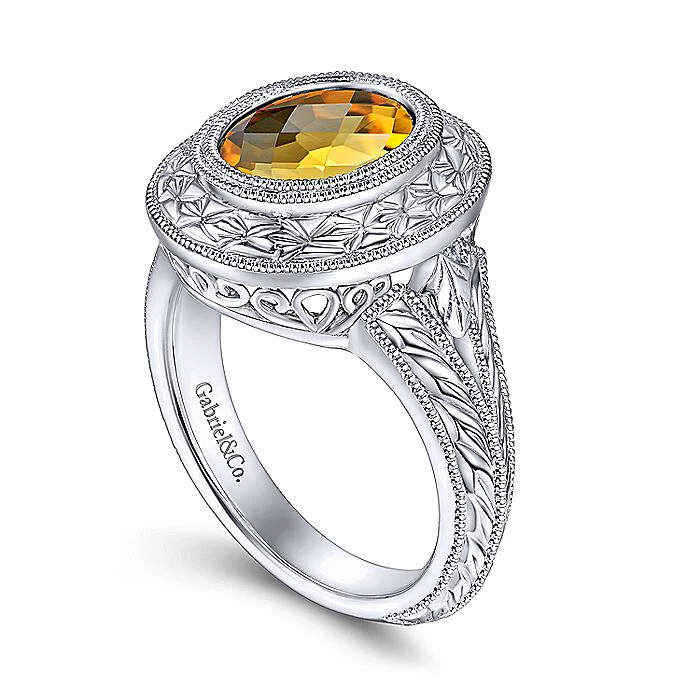 Gabriel & Co Vintage Inspired Sterling Silver Oval Citrine Ring - Image 3