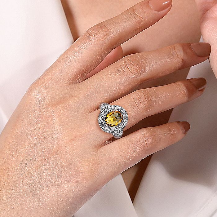 Gabriel & Co Vintage Inspired Sterling Silver Oval Citrine Ring - Image 5