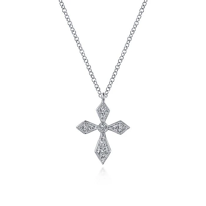 Gabriel & Co Vintage Inspired White Gold Pointed Diamond Cross Pendant Necklace