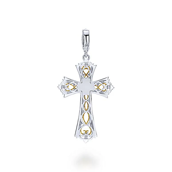 Gabriel & Co. Vintage Style 925 Silver/18 Karat Yellow Gold Fashion Cross Diamond Pendant - Image 2