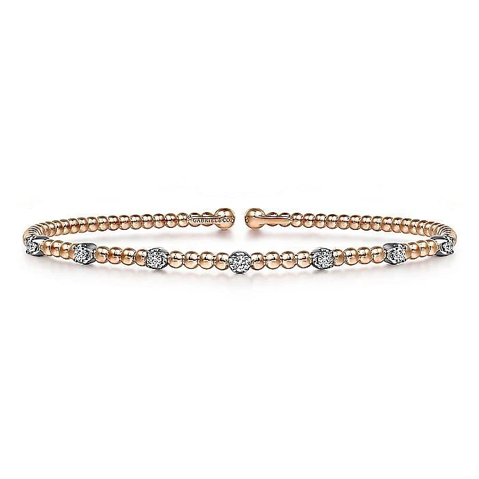 Gabriel & Co. White and Rose Gold Bujukan Cuff Bracelet with Diamond Stations