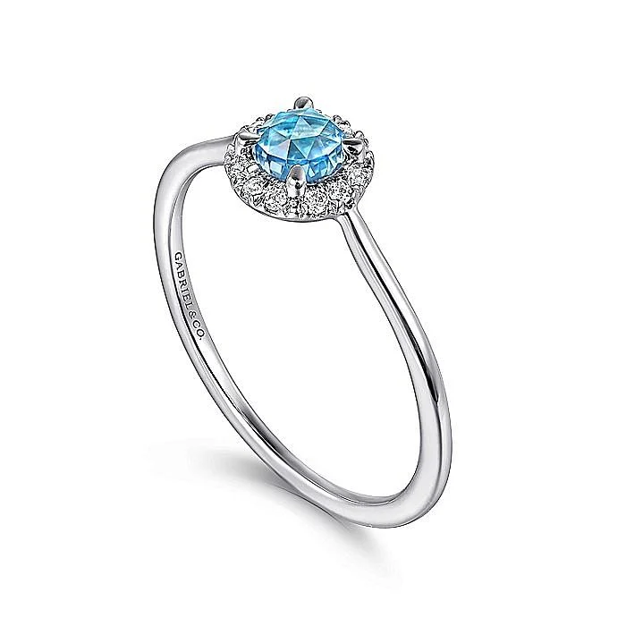 Gabriel & Co. White Gold Blue Topaz and Diamond Halo Ring - Image 3