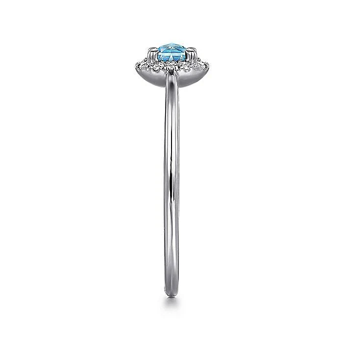 Gabriel & Co. White Gold Blue Topaz and Diamond Halo Ring - Image 4