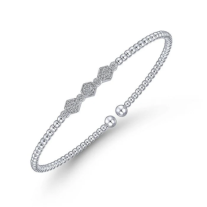 Gabriel & Co White Gold Bujukan Bead Cuff Bracelet With Cluster Diamond Hexagon Stations - Image 2