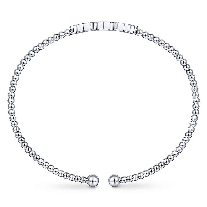 Gabriel & Co White Gold Bujukan Bead Cuff Bracelet With Cluster Diamond Hexagon Stations - Image 3