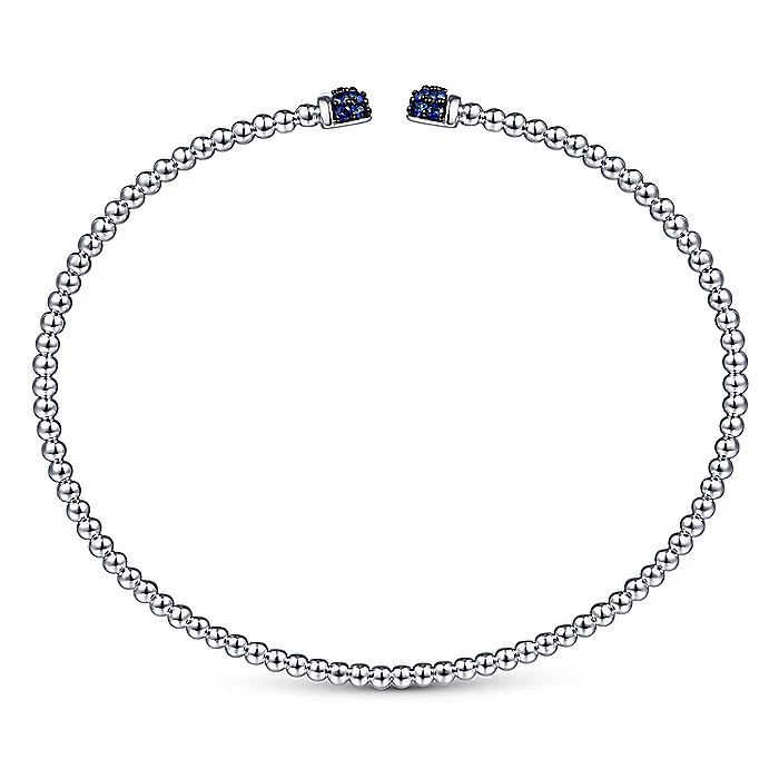 Gabriel & Co White Gold Bujukan Bead Cuff Bracelet with Sapphire Pavé Caps - Image 3