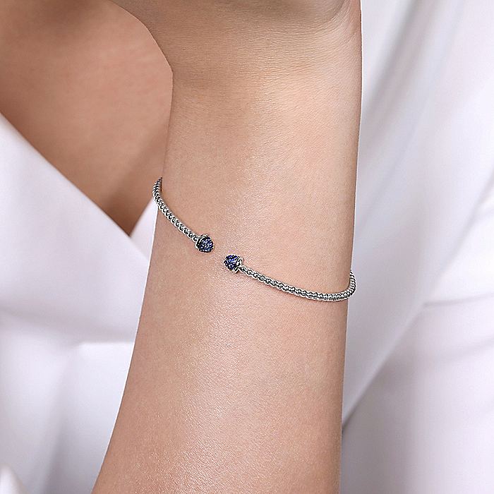 Gabriel & Co White Gold Bujukan Bead Cuff Bracelet with Sapphire Pavé Caps - Image 4
