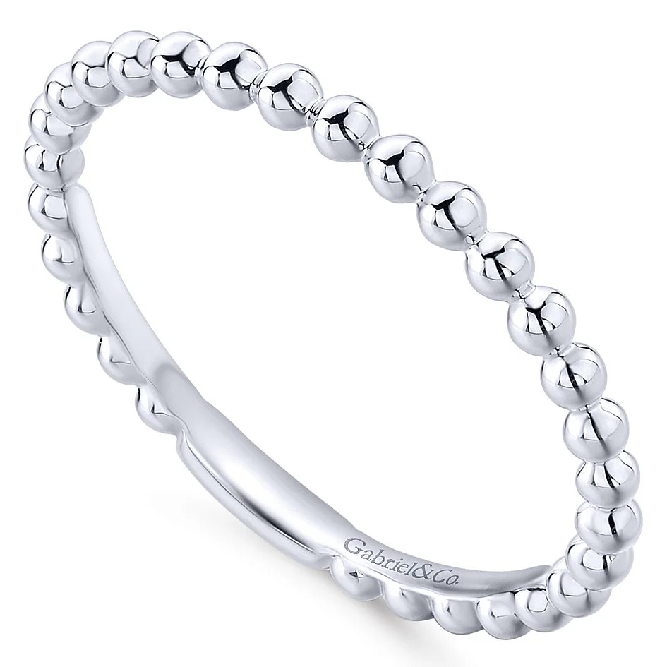 Gabriel & Co White Gold Bujukan Beaded Stackable Ring - Image 3