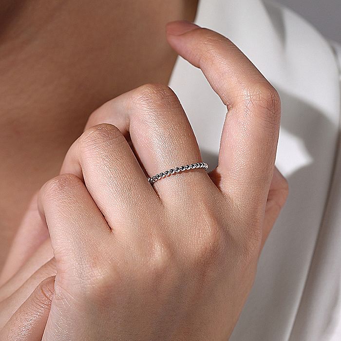 Gabriel & Co White Gold Bujukan Beaded Stackable Ring - Image 4