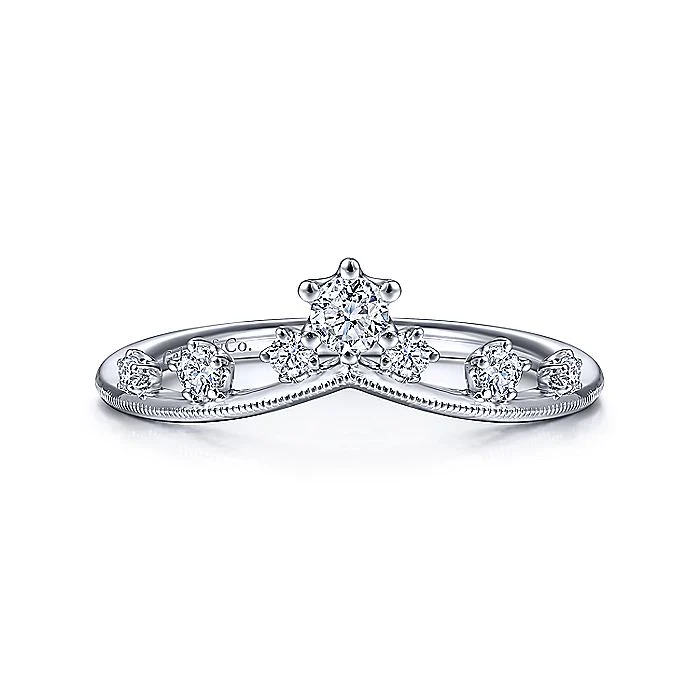 Gabriel & Co White Gold Curved Diamond Crown Ring