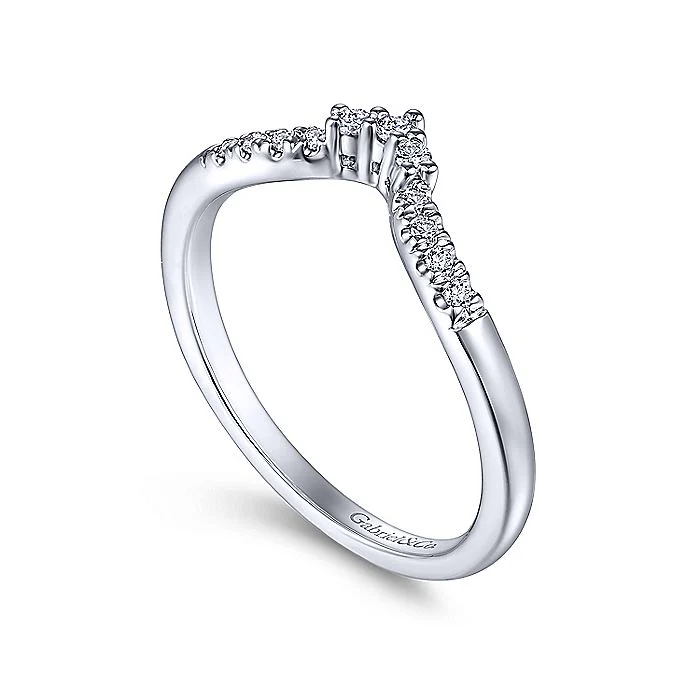 Gabriel & Co White Gold Curved V Diamond Wedding Band - Image 3