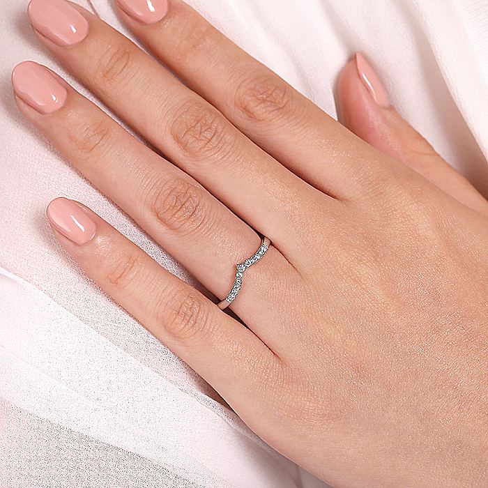 Gabriel & Co White Gold Curved V Diamond Wedding Band - Image 5