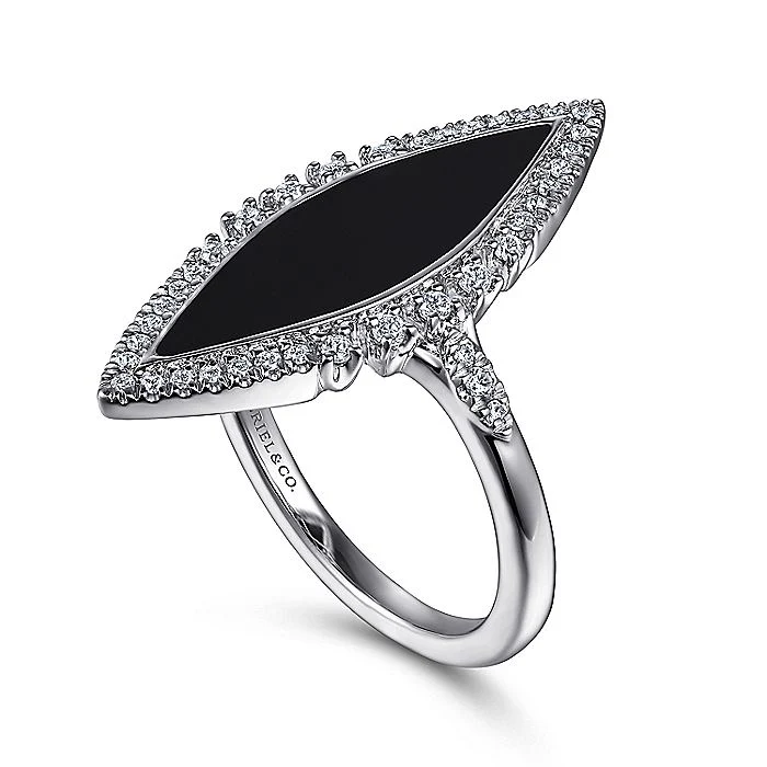 Gabriel & Co White Gold Diamond and Onyx Marquise Statement Ring - Image 3