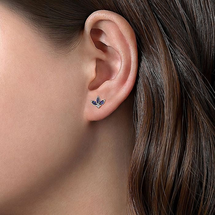 Gabriel & Co. White Gold Diamond and Sapphire Stud Earrings - Image 2