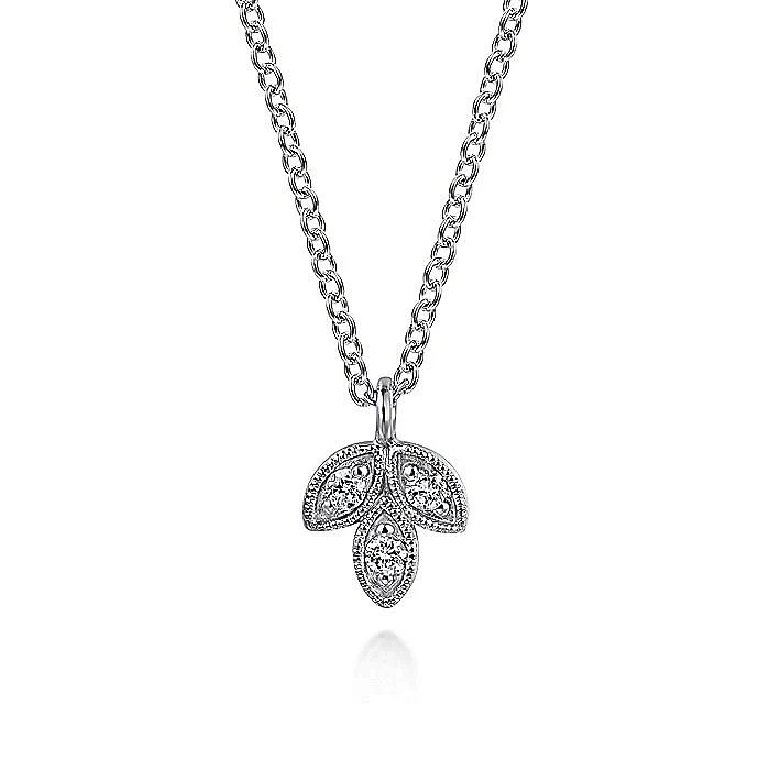 Gabriel & Co. White Gold Diamond Leaf Shape Pendant