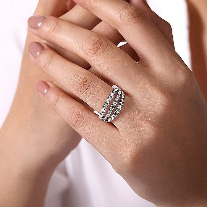 Gabriel & Co. White Gold Diamond Three Row Ring - Image 5