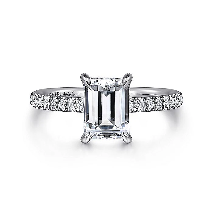 Gabriel & Co. White Gold Emerald Hidden Halo Semi-Mount Engagement Ring