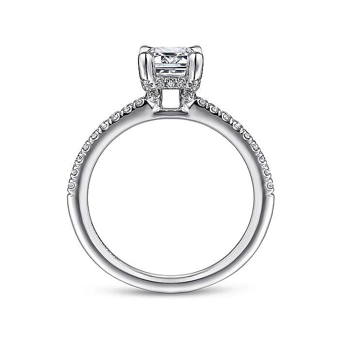 Gabriel & Co. White Gold Emerald Hidden Halo Semi-Mount Engagement Ring - Image 2