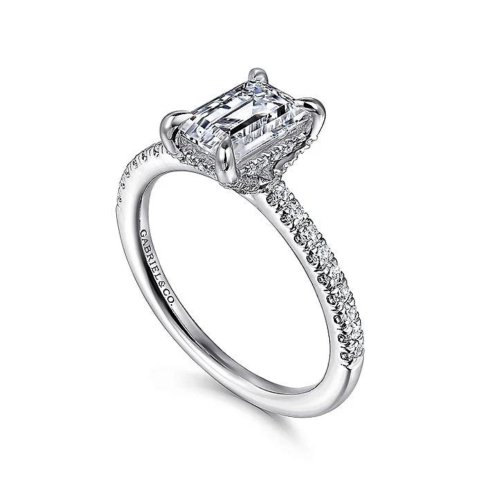 Gabriel & Co. White Gold Emerald Hidden Halo Semi-Mount Engagement Ring - Image 3
