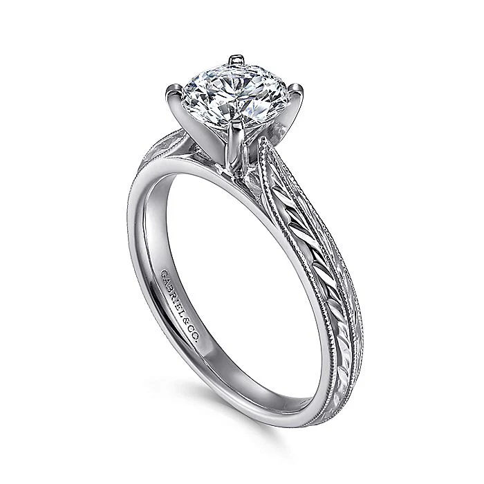 Gabriel & Co White Gold Engraved Semi-Mount Engagement Ring - Image 3