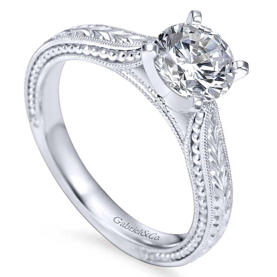 Gabriel & Co White Gold Engraved Semi-Mount Engagement Ring - Image 3