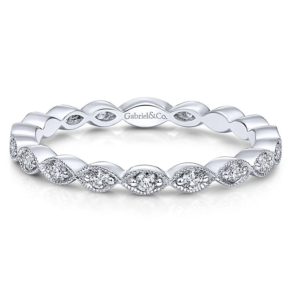 Gabriel & Co White Gold Marquise Station Diamond Stackable Ring