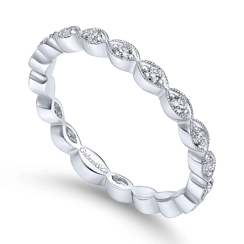 Gabriel & Co White Gold Marquise Station Diamond Stackable Ring - Image 3