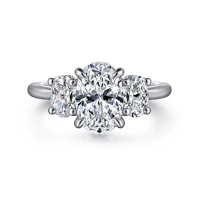 Gabriel & Co. White Gold Oval Three Stone Semi-Mount Engagement Ring