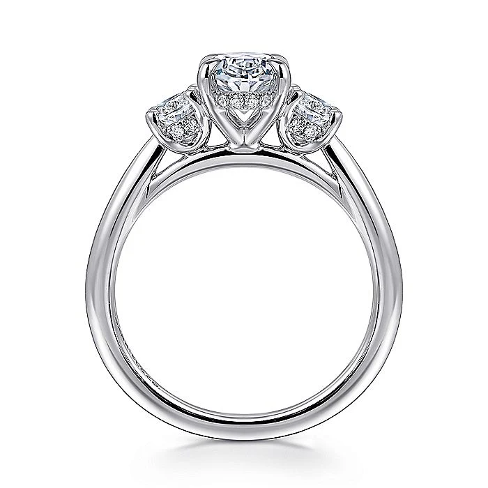 Gabriel & Co. White Gold Oval Three Stone Semi-Mount Engagement Ring - Image 2