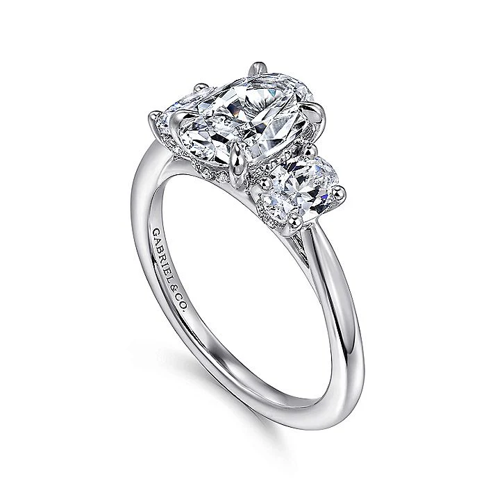 Gabriel & Co. White Gold Oval Three Stone Semi-Mount Engagement Ring - Image 3