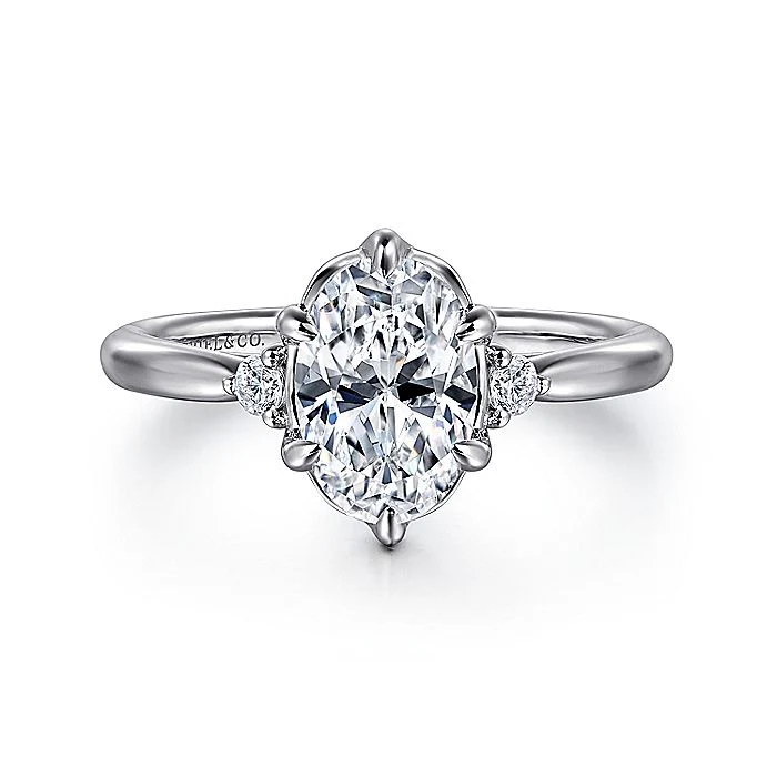 Gabriel & Co. White Gold Oval Three Stone Semi-Mount Engagement Ring