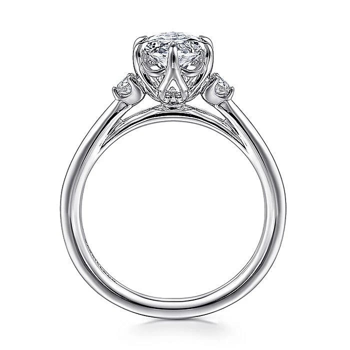 Gabriel & Co. White Gold Oval Three Stone Semi-Mount Engagement Ring - Image 2