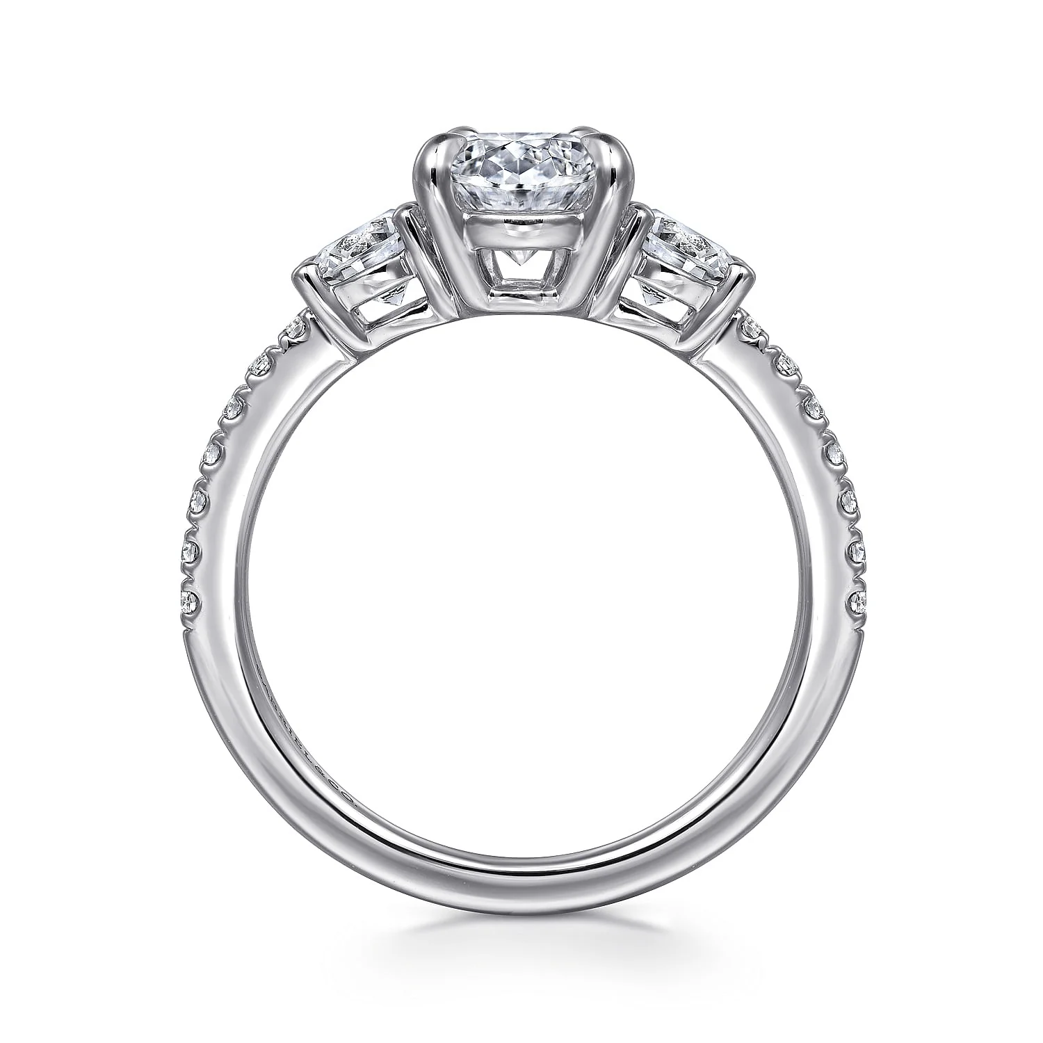 Gabriel & Co. White Gold Oval Three Stone Semi-Mount Engagement Ring - Image 2