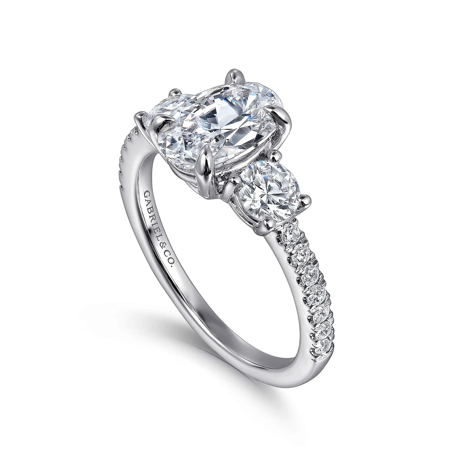 Gabriel & Co. White Gold Oval Three Stone Semi-Mount Engagement Ring - Image 3
