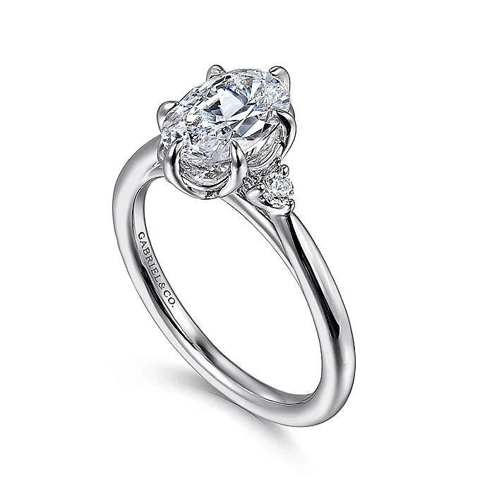 Gabriel & Co. White Gold Oval Three Stone Semi-Mount Engagement Ring - Image 3