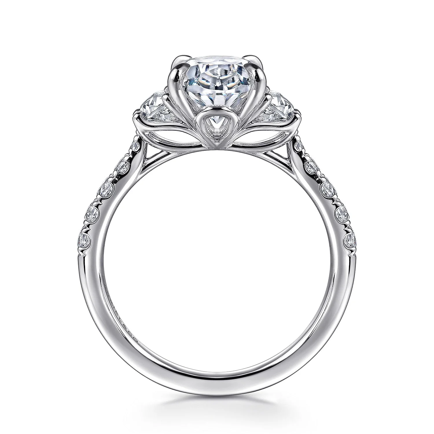 Gabriel & Co. White Gold Oval Three Stone Semi-Mount Engagement Ring - Image 2