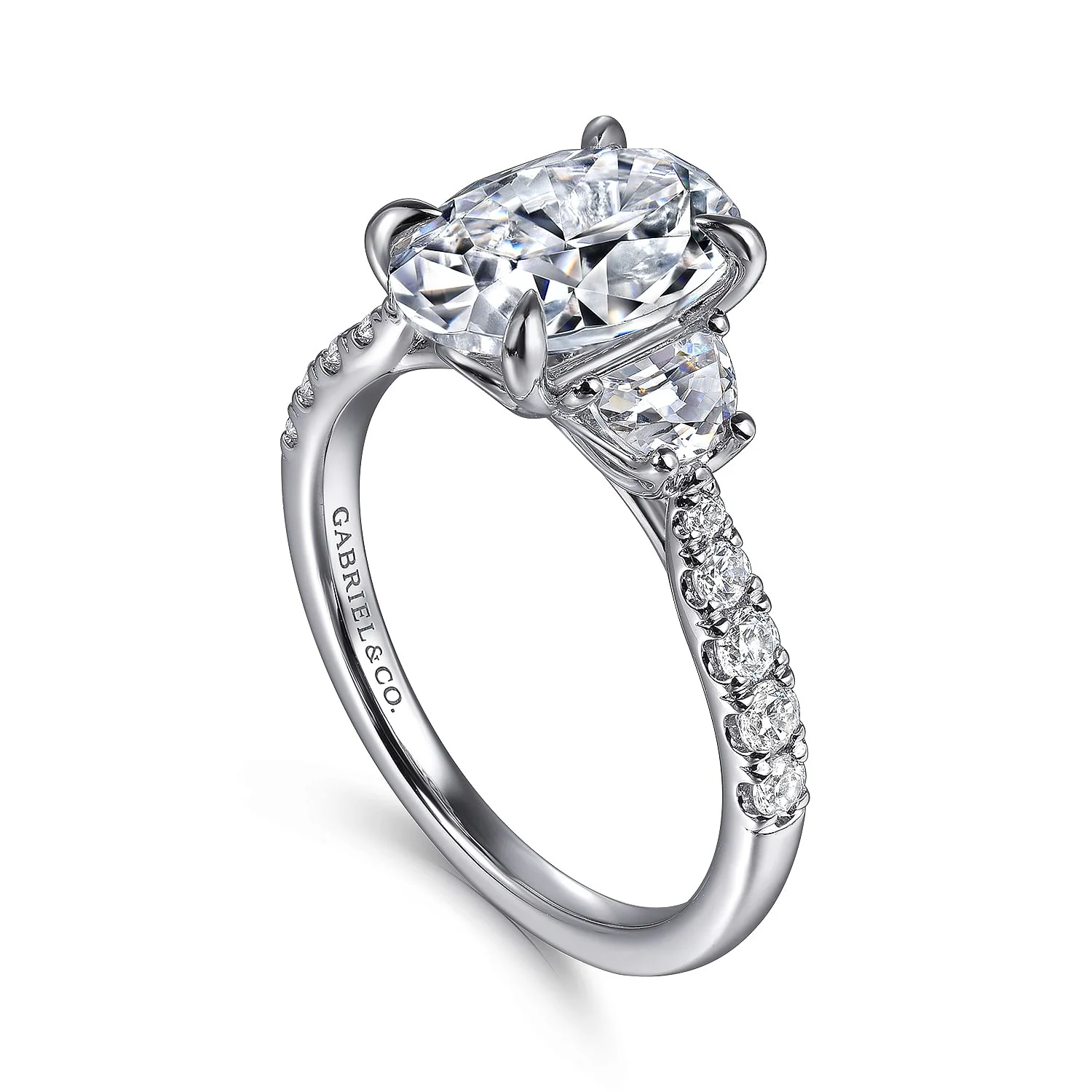 Gabriel & Co. White Gold Oval Three Stone Semi-Mount Engagement Ring - Image 3