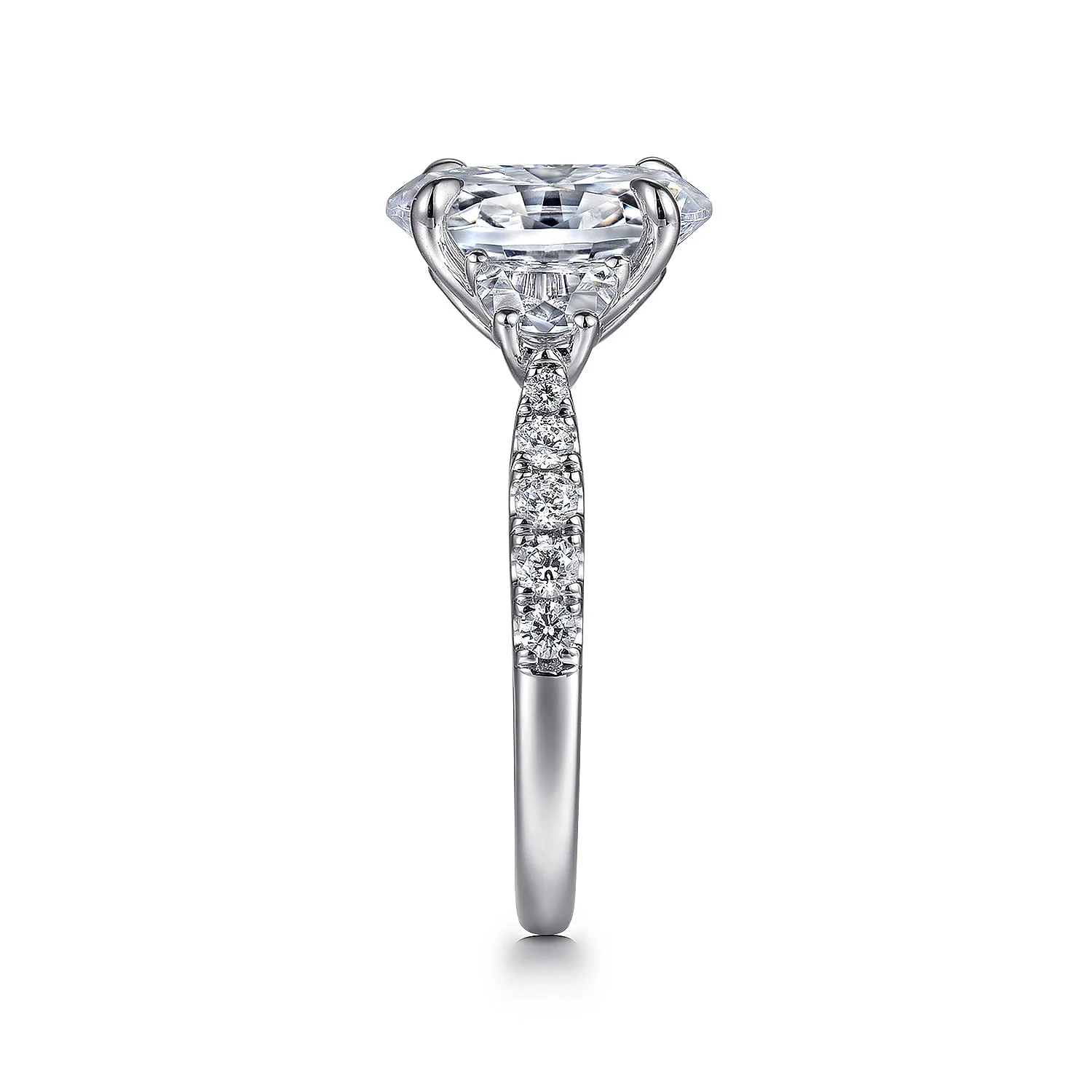 Gabriel & Co. White Gold Oval Three Stone Semi-Mount Engagement Ring - Image 4